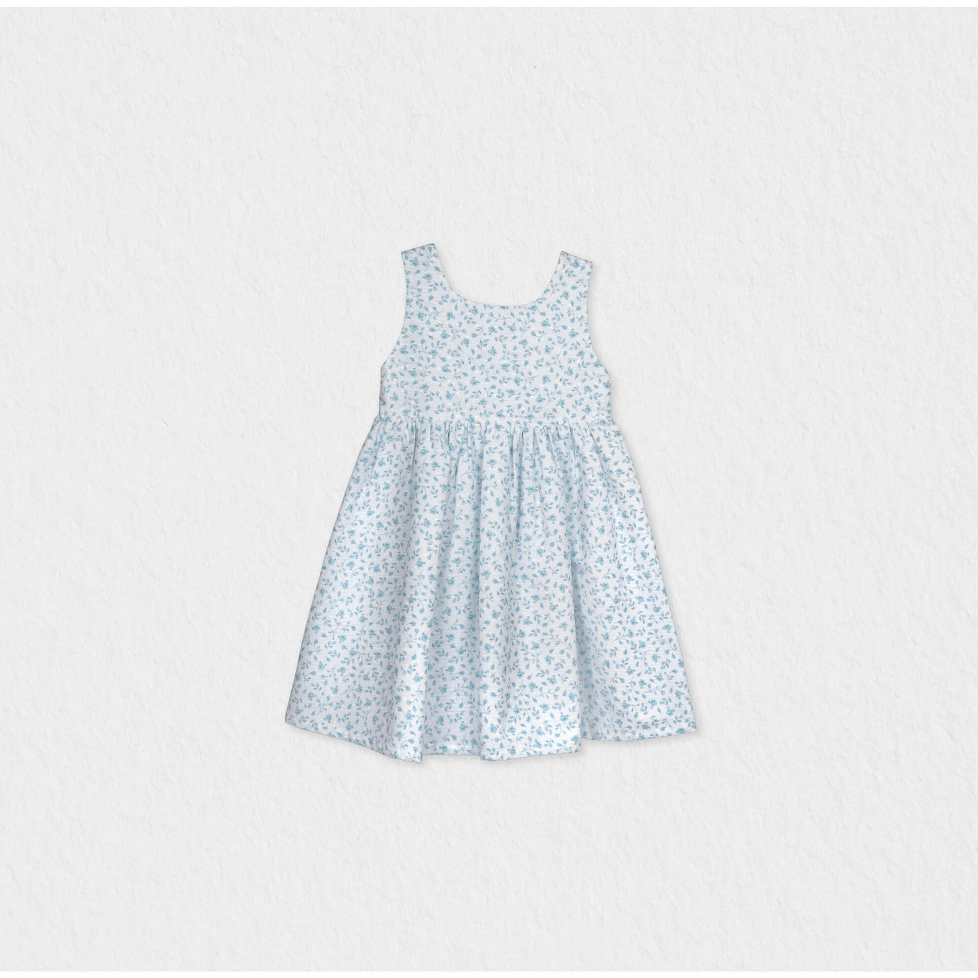 Bella Girl Dress Sleeveless, Aqua Mini Flower