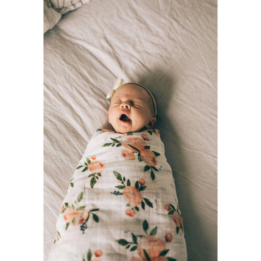 Cotton Muslin Swaddle Blanket - Watercolor Roses