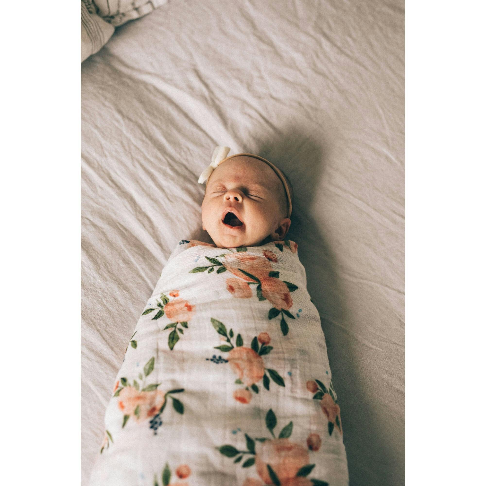 Cotton Muslin Swaddle Blanket - Watercolor Roses