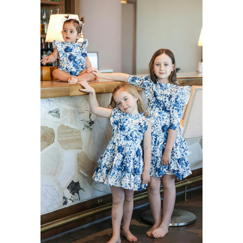 Blue Garden 3/4 Sleeve Dress