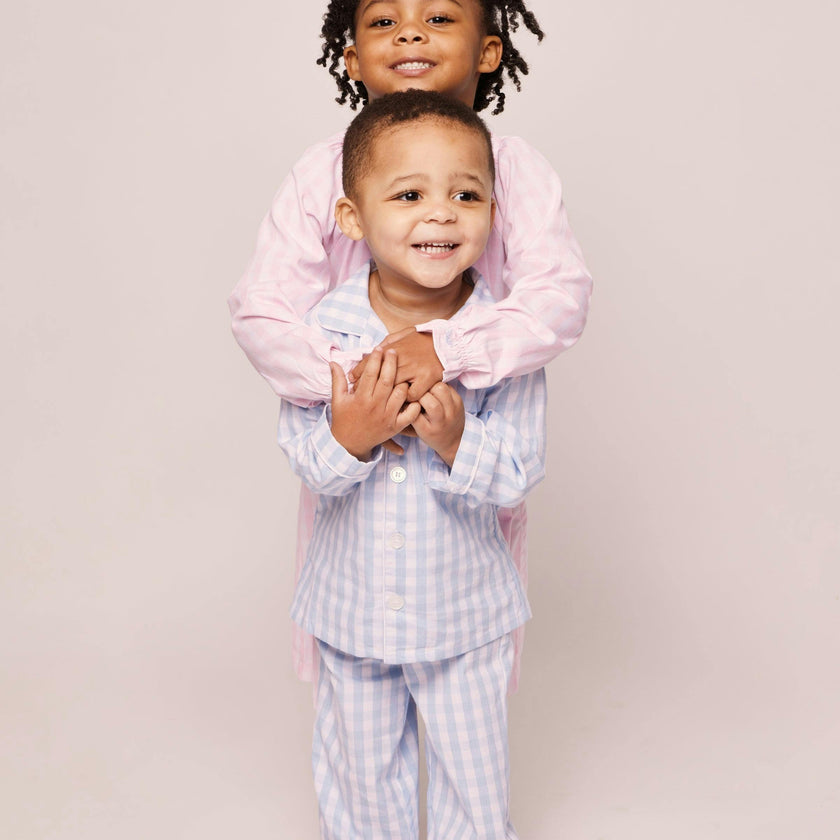 Kid's Twill Pajama Set in Light Blue Gingham