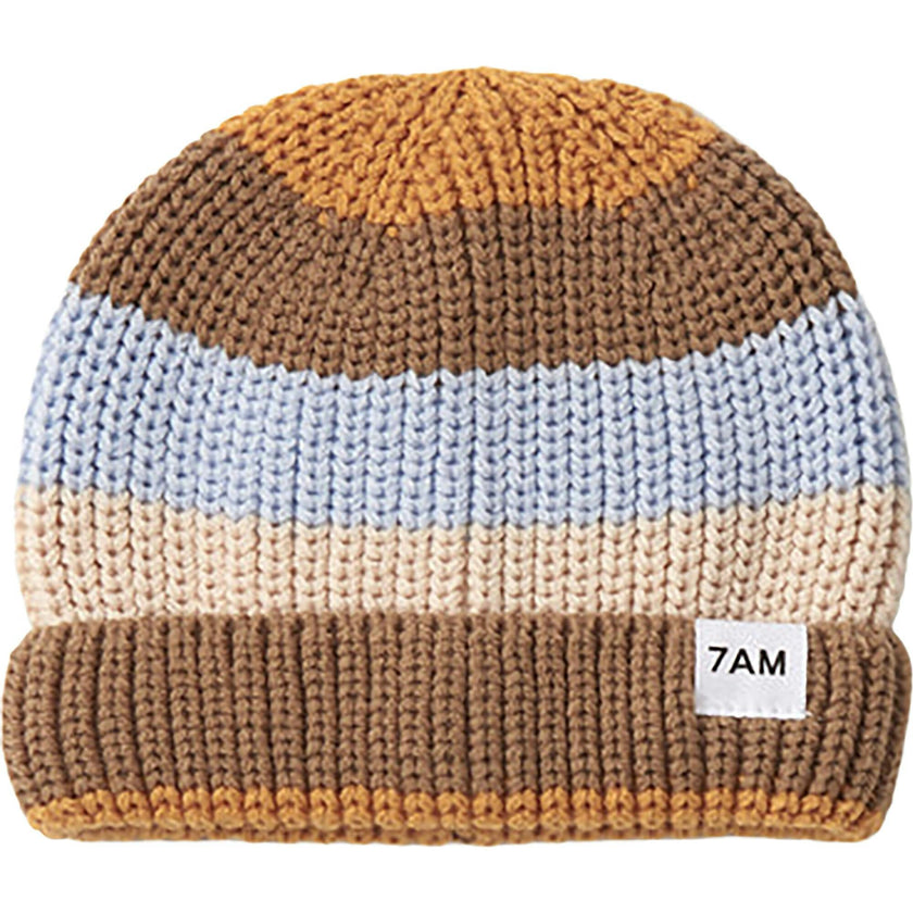 Chunky Ribbed Knit Striped Elastic Fit Beanie Hat