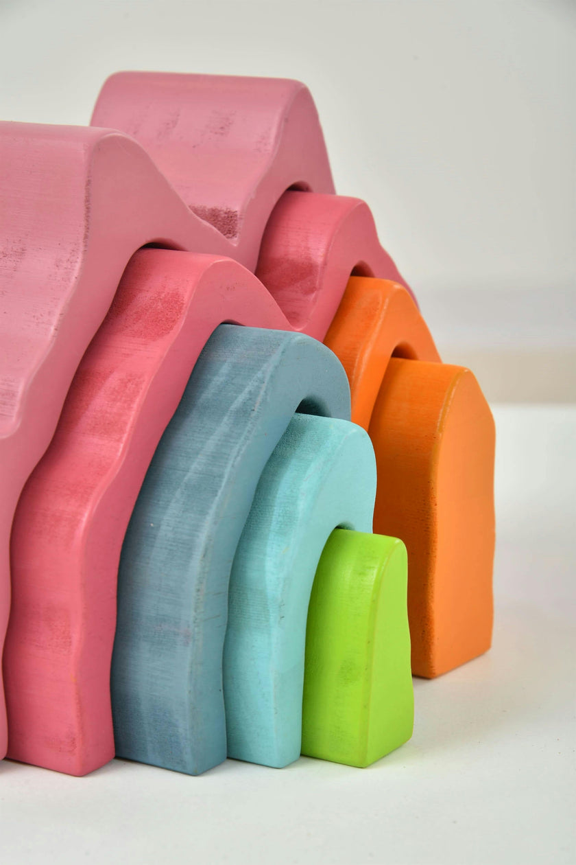 Wooden Mountain Rainbow Stacker | Montessori Stacking Blocks for Toddlers