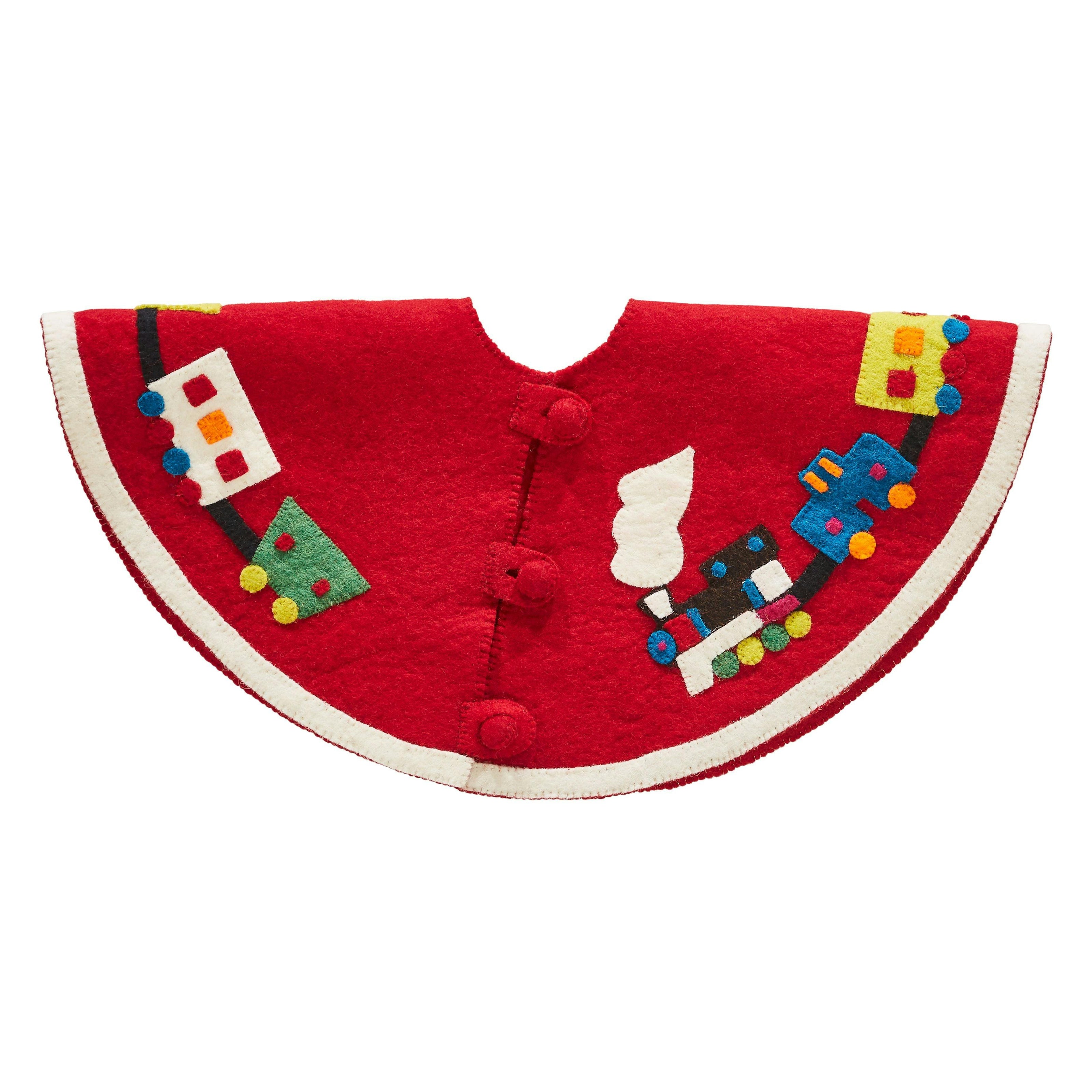 Handmade Toy Train Red Christmas Tree Skirt Felt 26