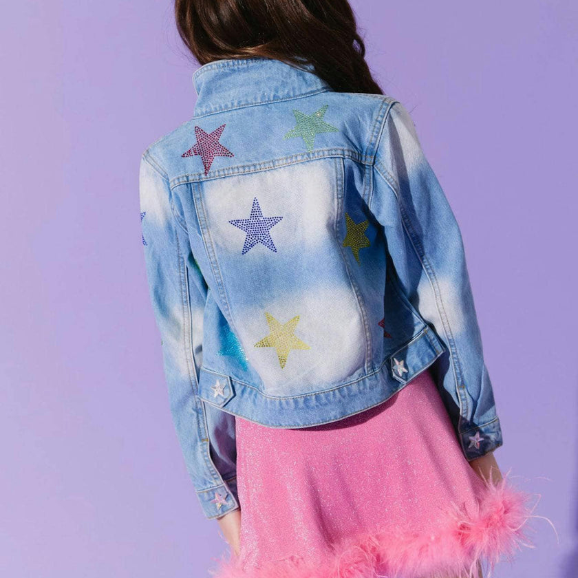 Crystal Rainbow Stars Denim Jacket