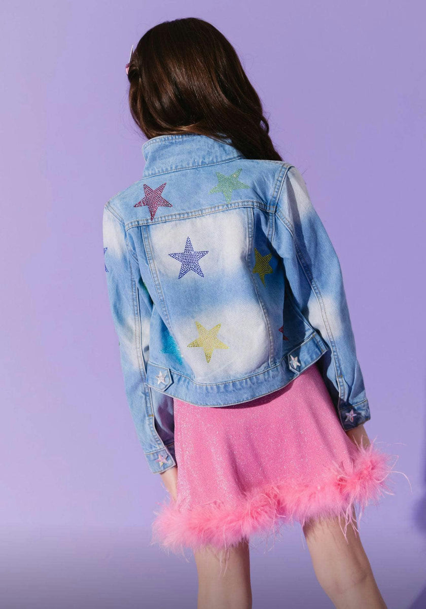 Crystal Rainbow Stars Denim Jacket