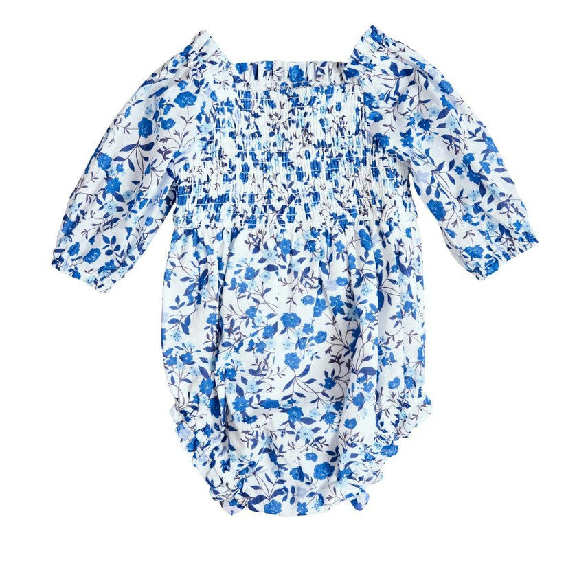 Baby Madeline Romper in Ditsy Cobalt Floral