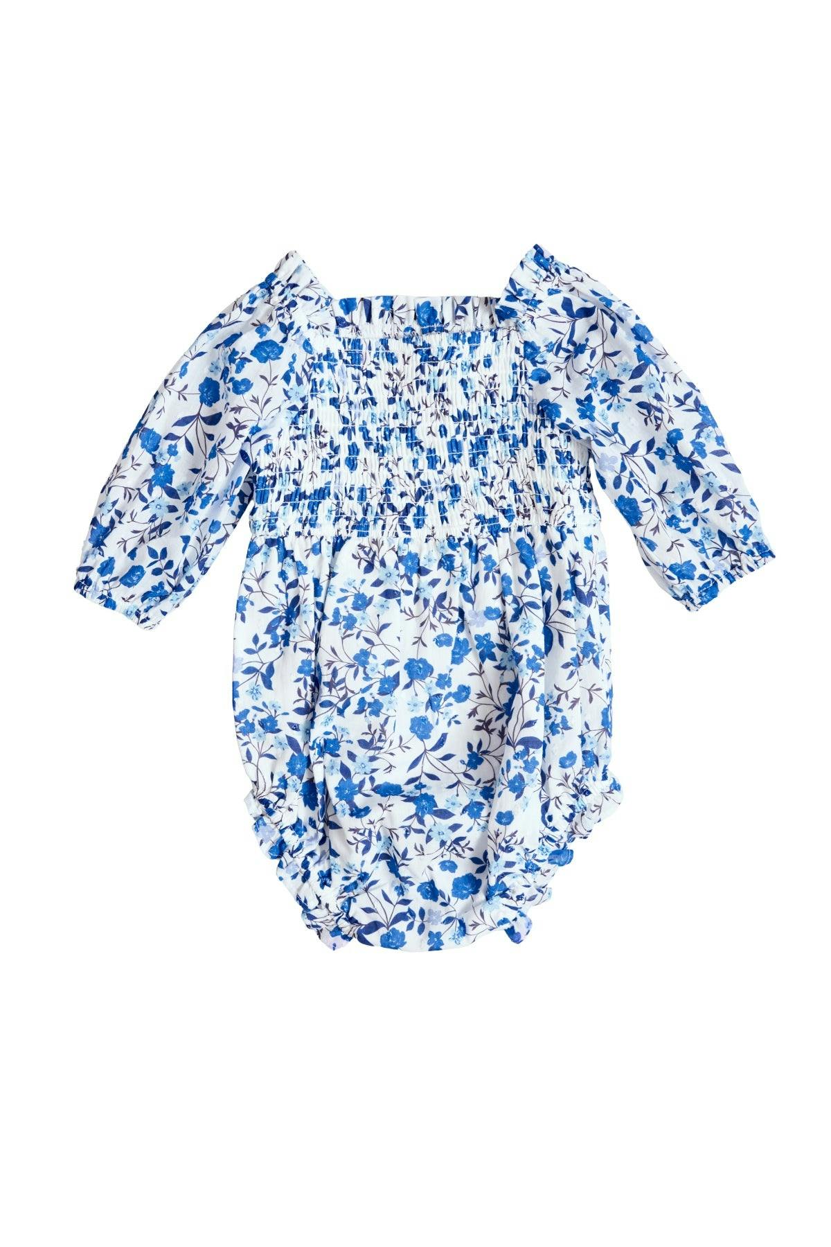 Baby Madeline Romper in Ditsy Cobalt Floral