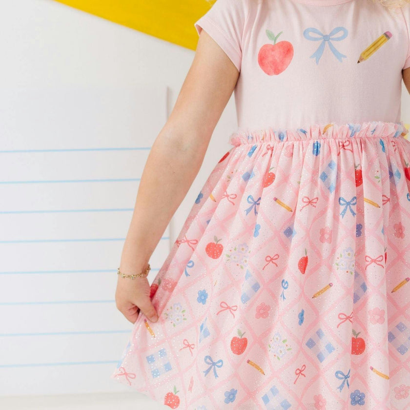 Back To School Trellis Short Sleeve Tutu Dress