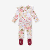 Kristiana Picot Footie Ruffled Zippered One Piece