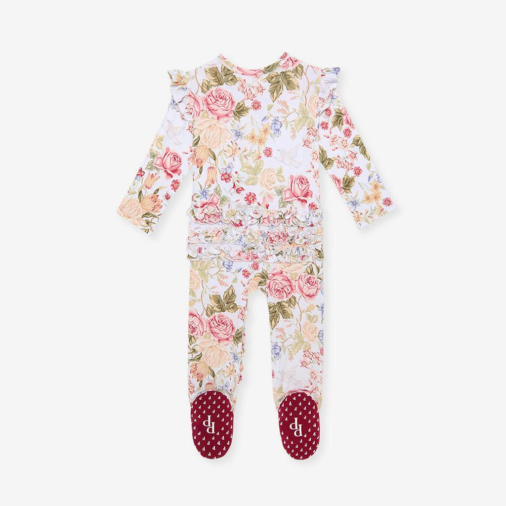 Kristiana Picot Footie Ruffled Zippered One Piece