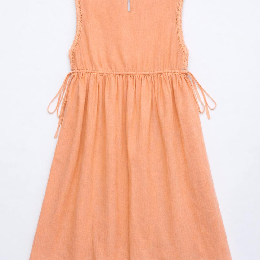 BIRDS EMBROIDERED DRESS PEACH
