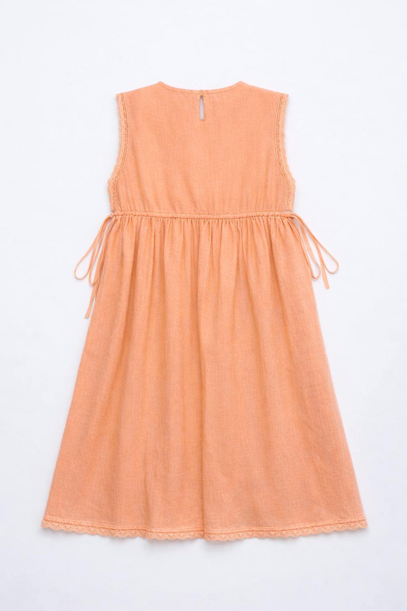 BIRDS EMBROIDERED DRESS PEACH