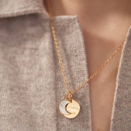 Personalized Small Mother Of Pearl Necklace, 14k Gold Plated
