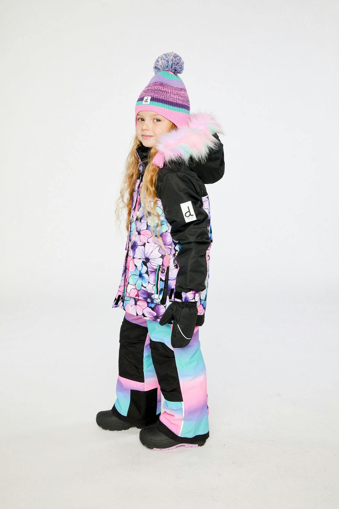 Two Piece Play Snowsuit Purple Floral Print with Gradient Pants