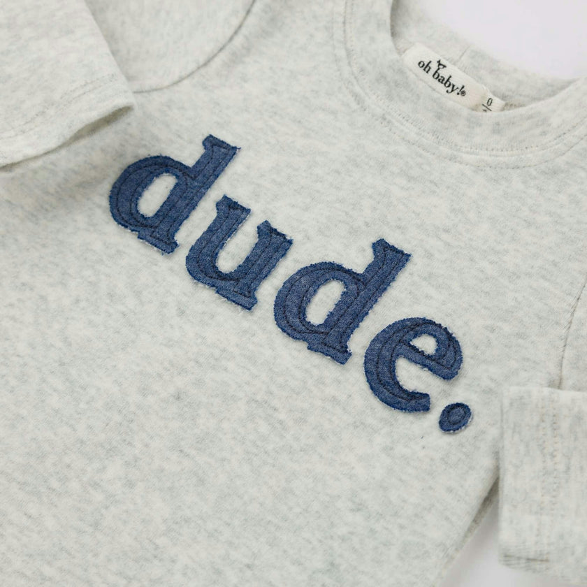 Denim "dude" Ribbed Applique L/S 2pc Set