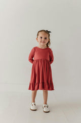 Girls Ribbed Ballet Dress in Dusty Cedar
