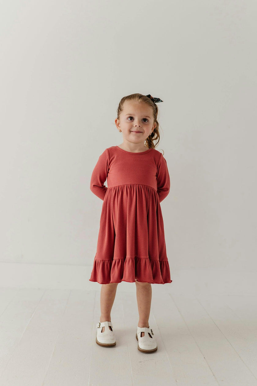Girls Ribbed Ballet Dress in Dusty Cedar