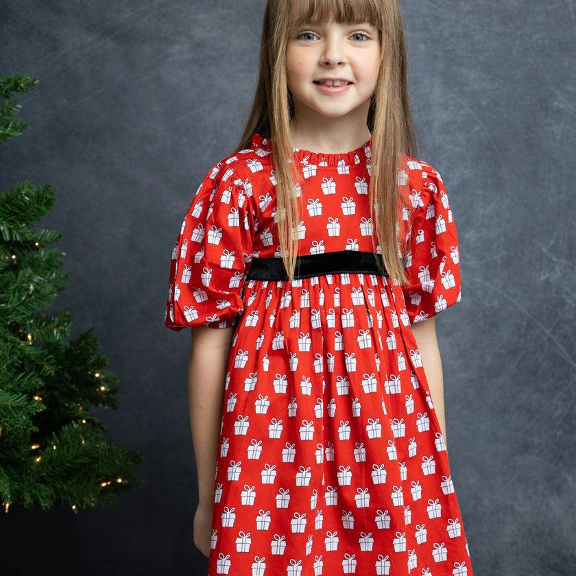 Holiday Presents Puff Sleeve Dress