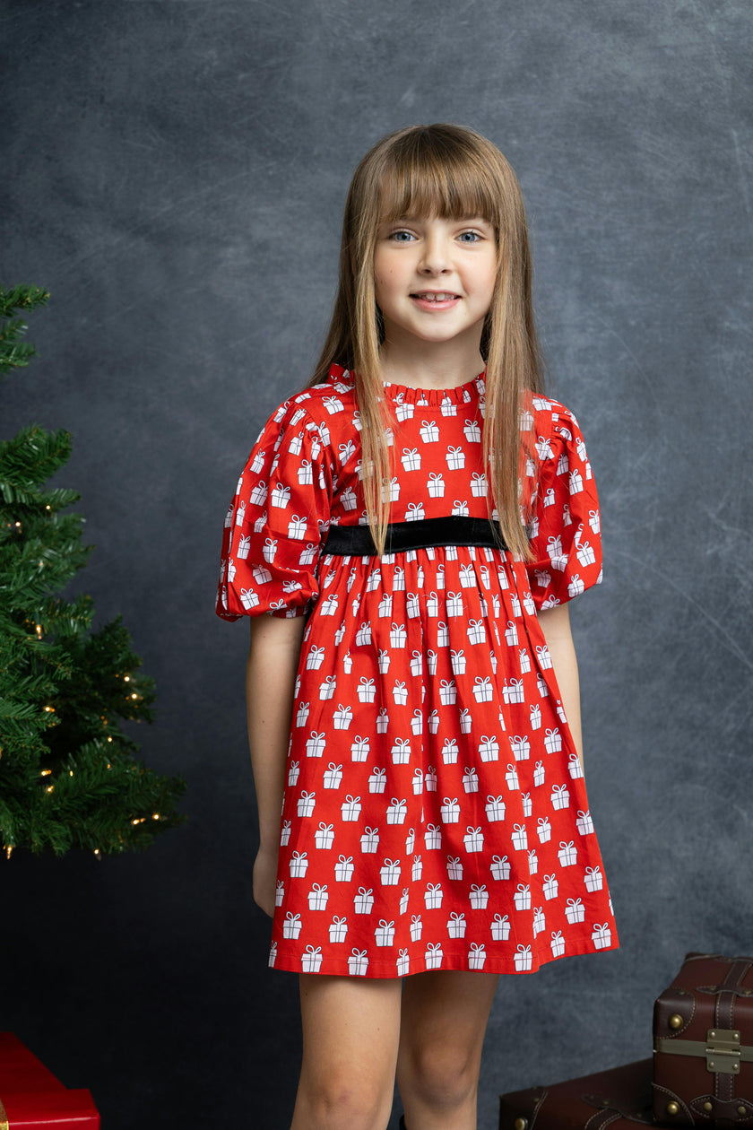 Holiday Presents Puff Sleeve Dress