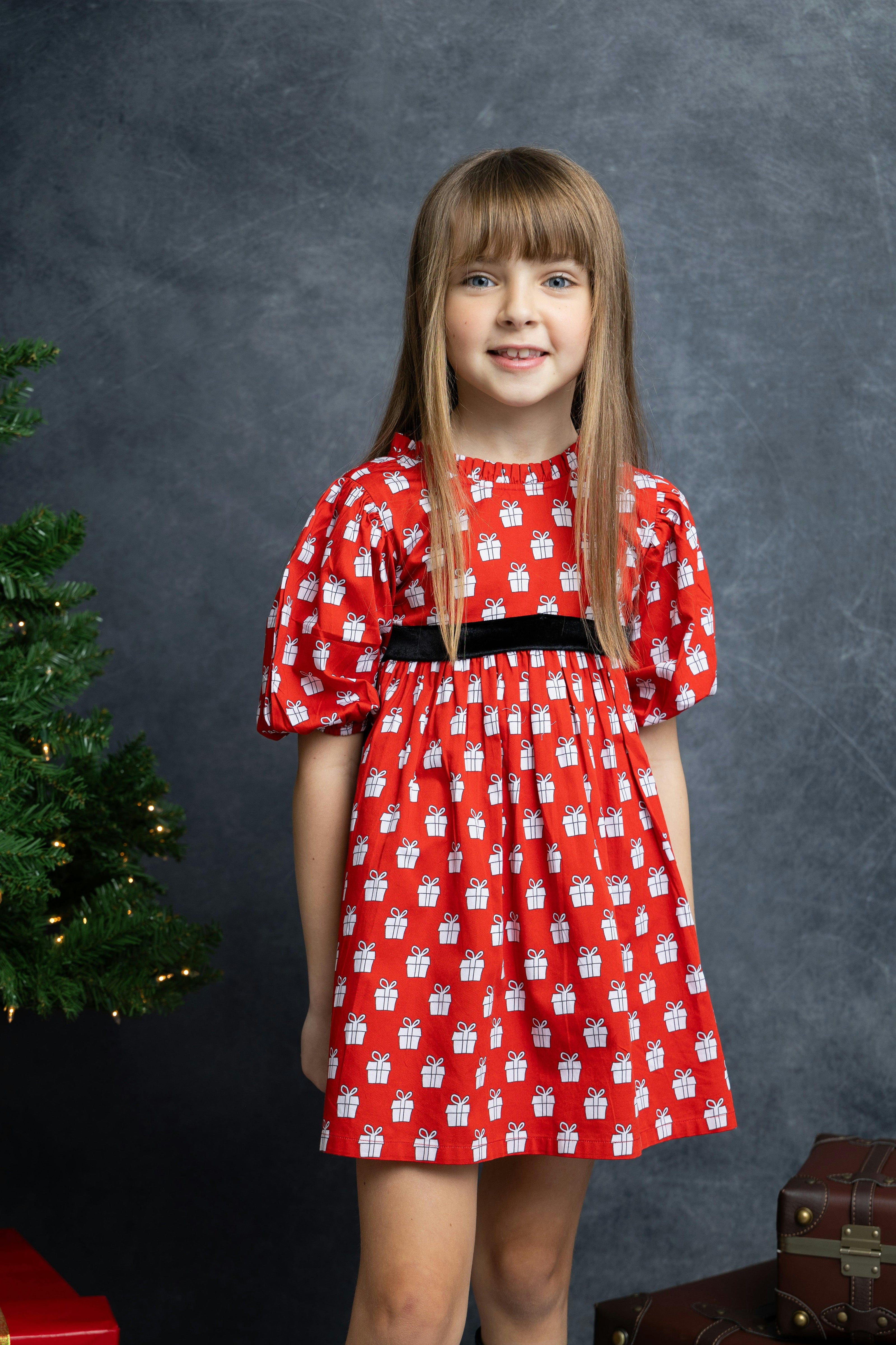 Holiday Presents Puff Sleeve Dress