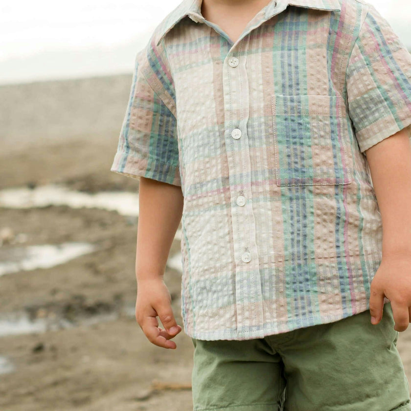 Cotton Seersucker Collar Short Sleeve Shirt