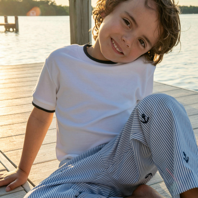 Stripe Fake Fly Pants With Anchors