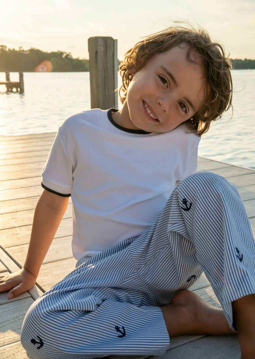 Stripe Fake Fly Pants With Anchors