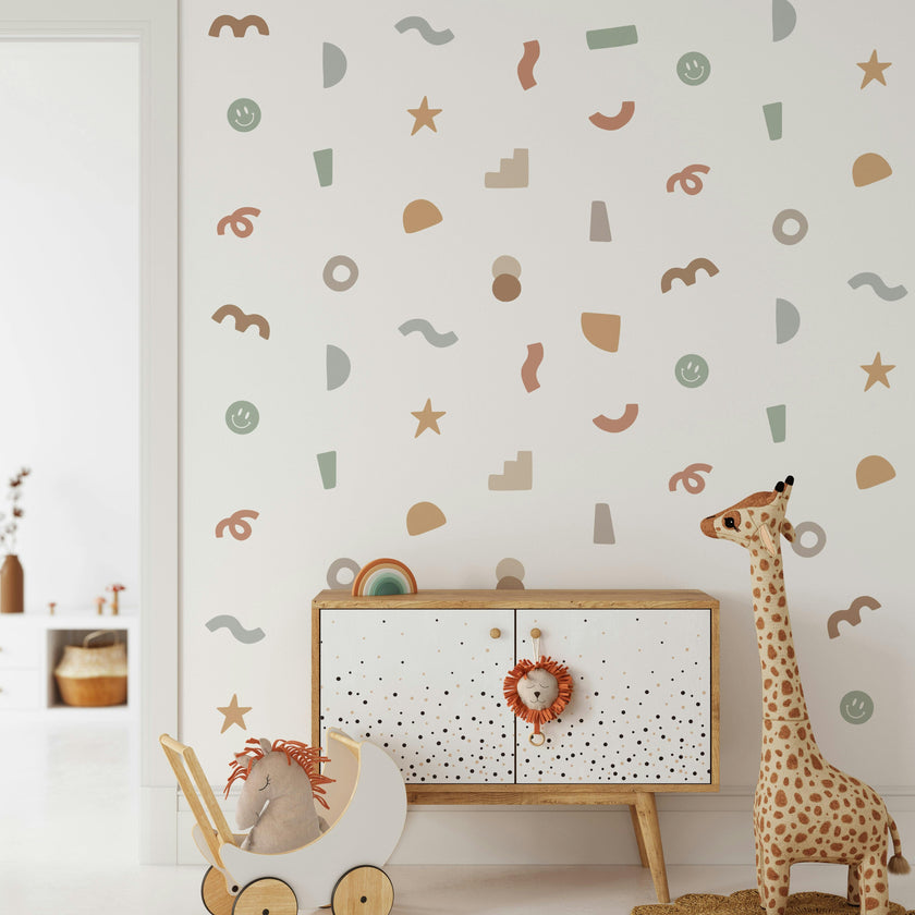 Peel & Stick Fabric Wall Stickers - Abstract Shapes (Earth