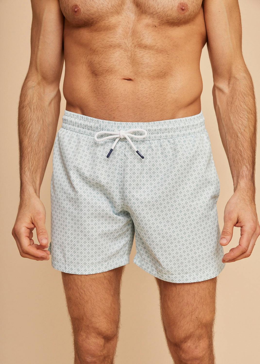 Pale Green Geo Men's Swim Shorts