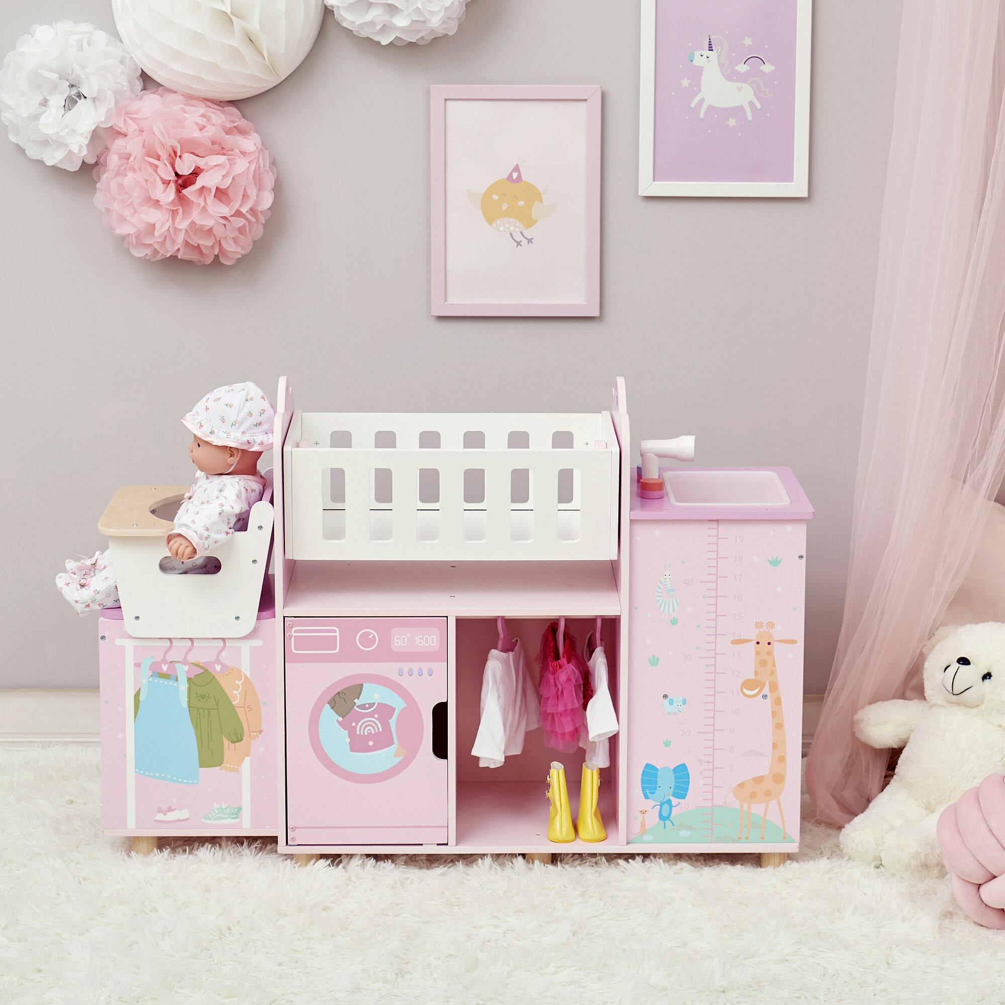 Amanda 6-in-1 Doll Nursery Station - Baby Pink