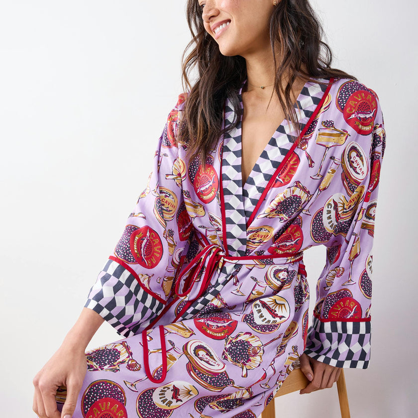 Champagne & Caviar - Eco Satin Robe - Lavender Spritz
