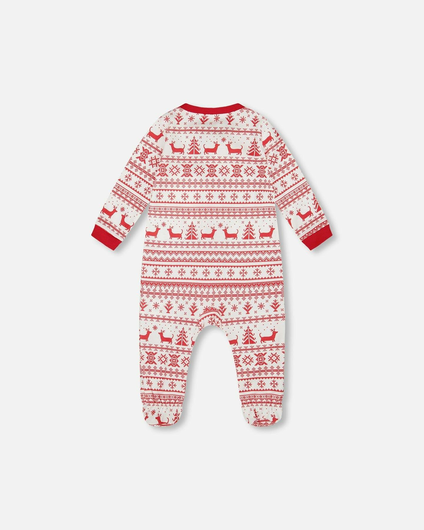 Organic Cotton Baby One-Piece Pajamas Red And White Fairisle
