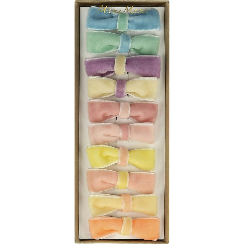 Pastel Velvet Mini Bow Clips