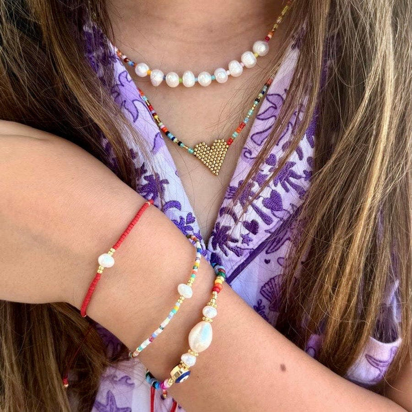 Kids Pink Beaded Pearl Bracelet