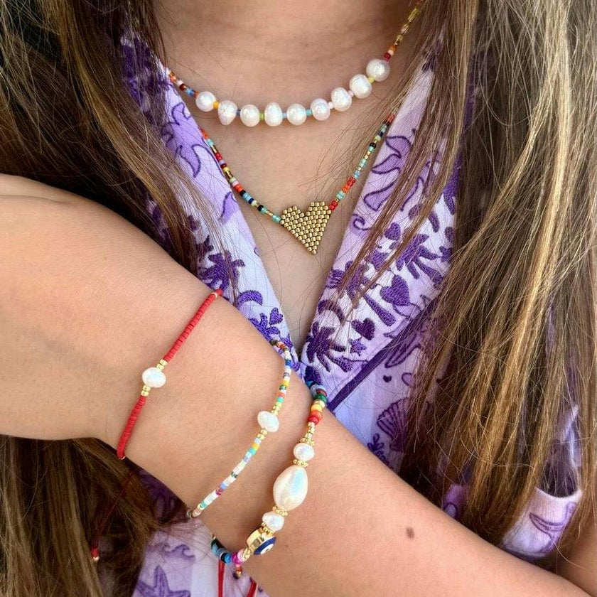 Kids Pink Beaded Pearl Bracelet