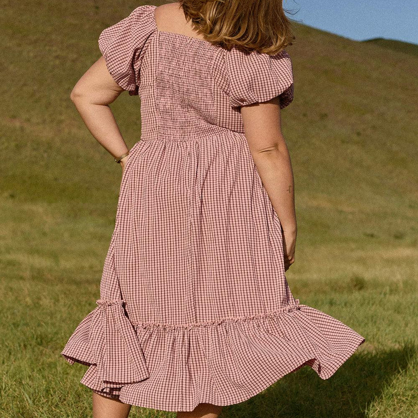 Monica Dress in Pink & Brown Gingham