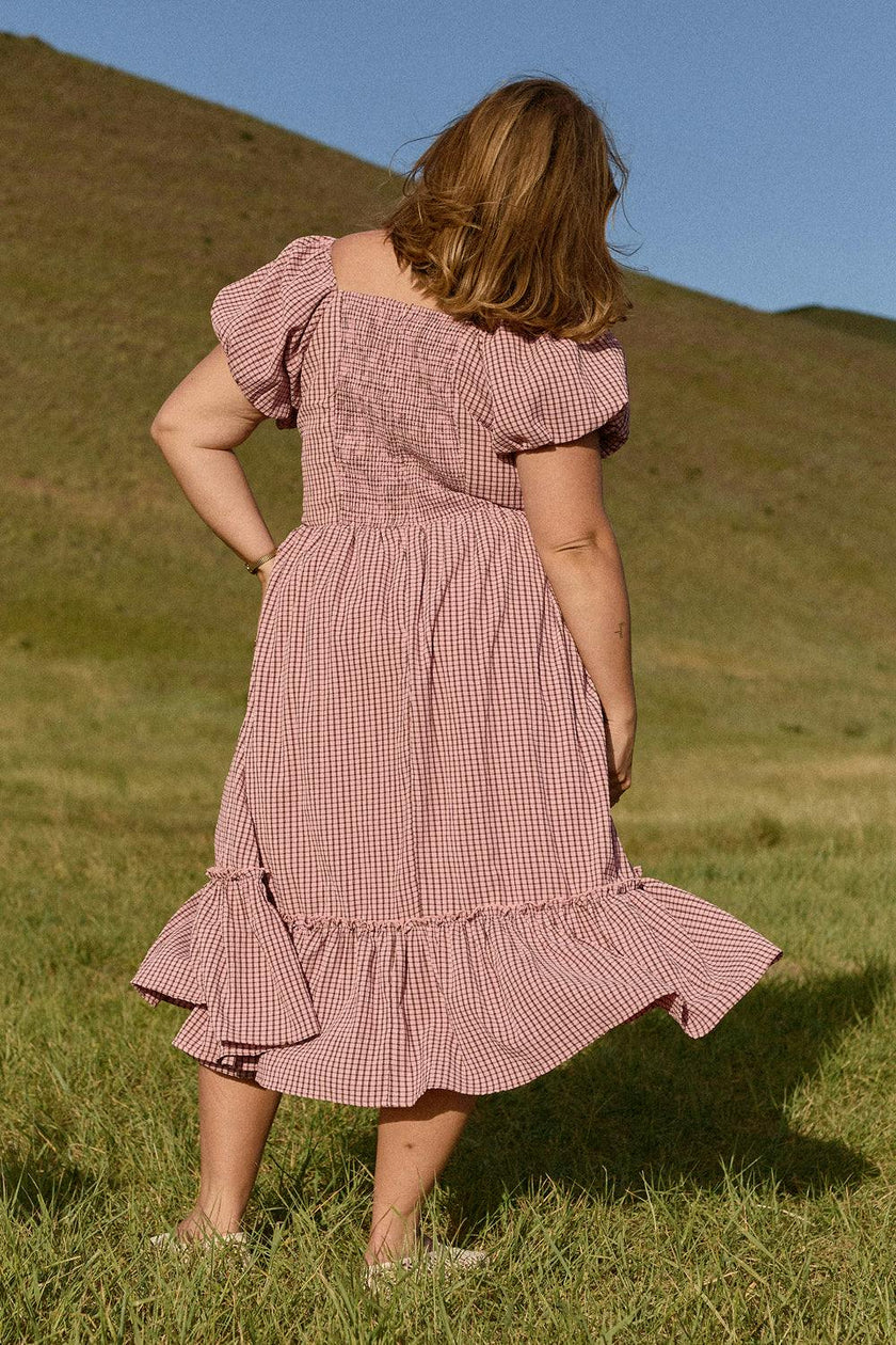 Monica Dress in Pink & Brown Gingham