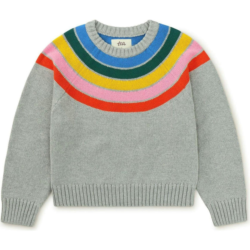 Rainbow Graphic Print Crew Neck Long Sleeve Sweater, Grey