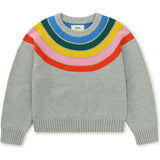 Rainbow Graphic Print Crew Neck Long Sleeve Sweater, Grey