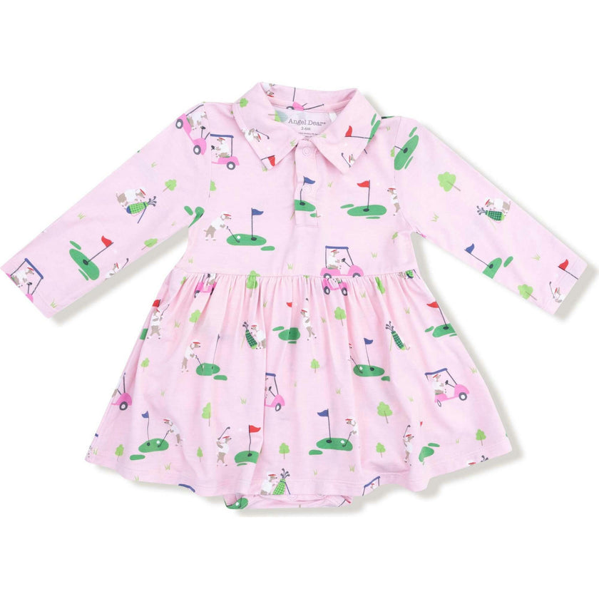 Dog Gone Golf - Pink - Long Sleeve Polo Bodysuit Dress