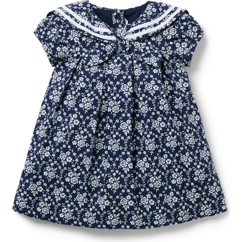 The Floral Sailor Baby Dress, Blue