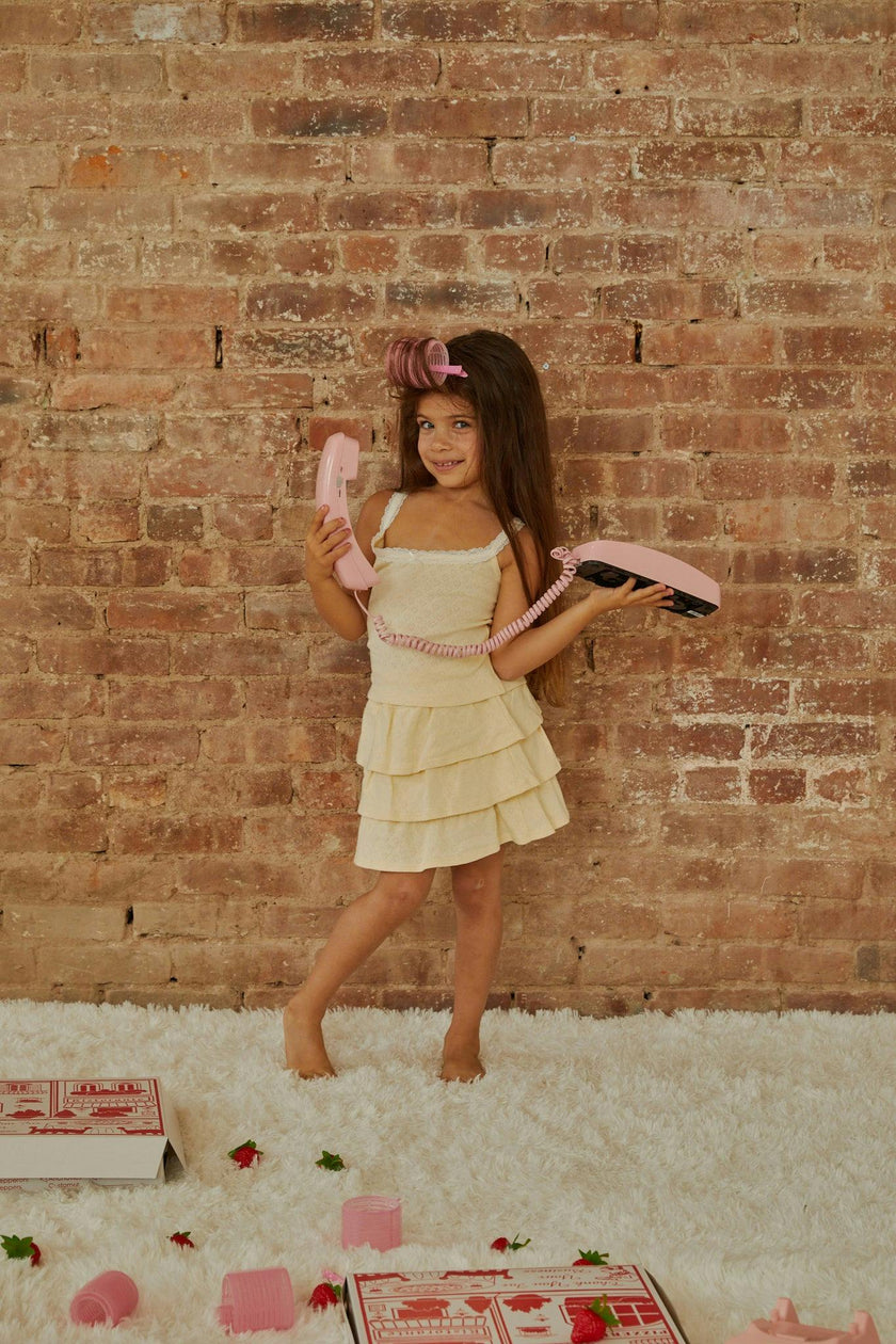 Lizzie Pastel Yellow With White Lace Heart Pointelle Tank