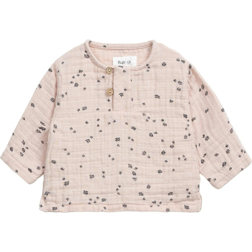 Floral Print Henley Neck Long Sleeve 2-Front Button T-Shirt