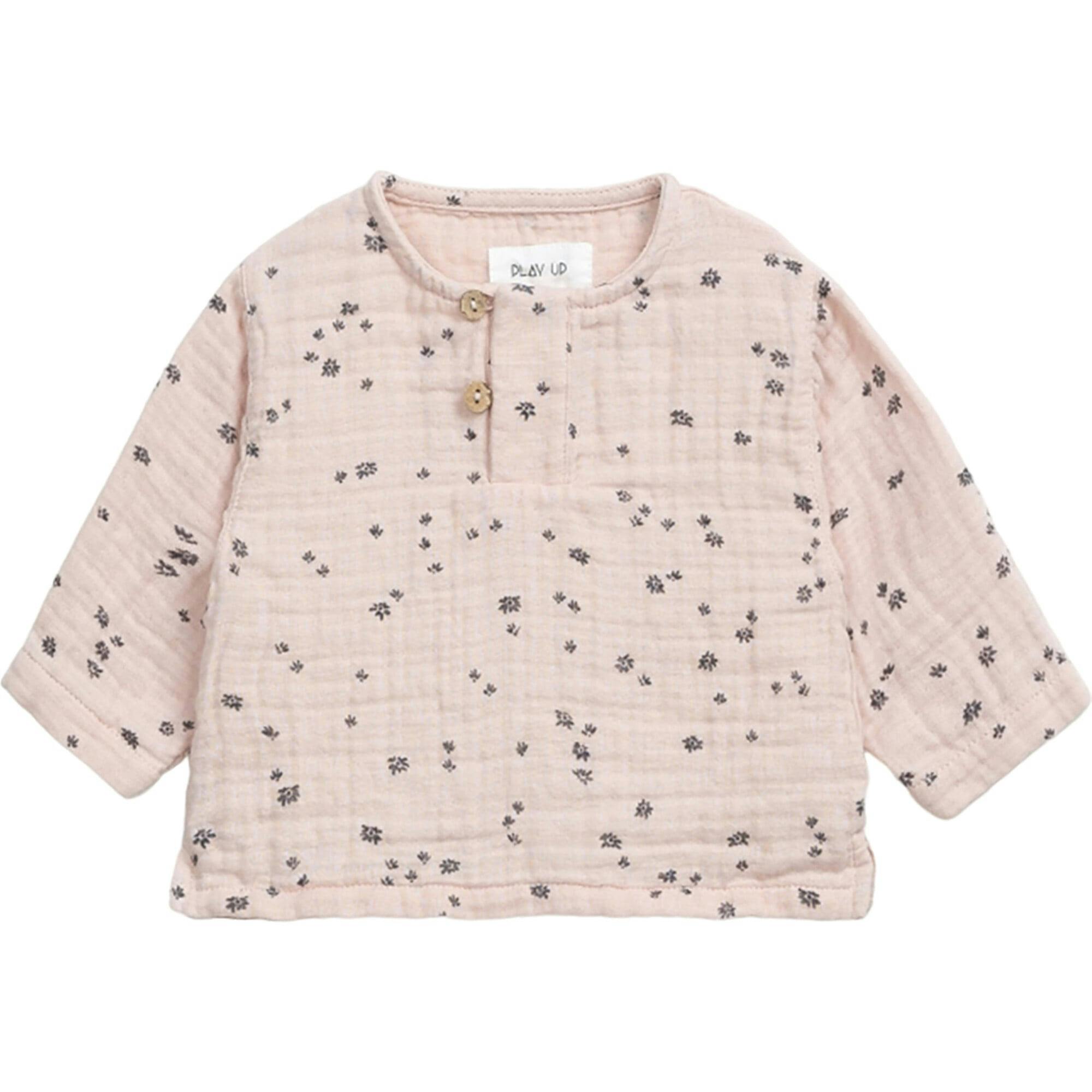 Floral Print Henley Neck Long Sleeve 2-Front Button T-Shirt