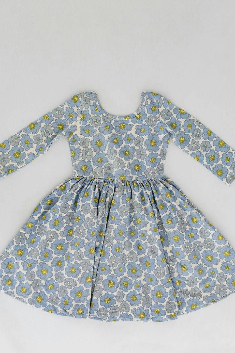 3/4 Sleeve Twirl Dress in Periwinkle Meadow