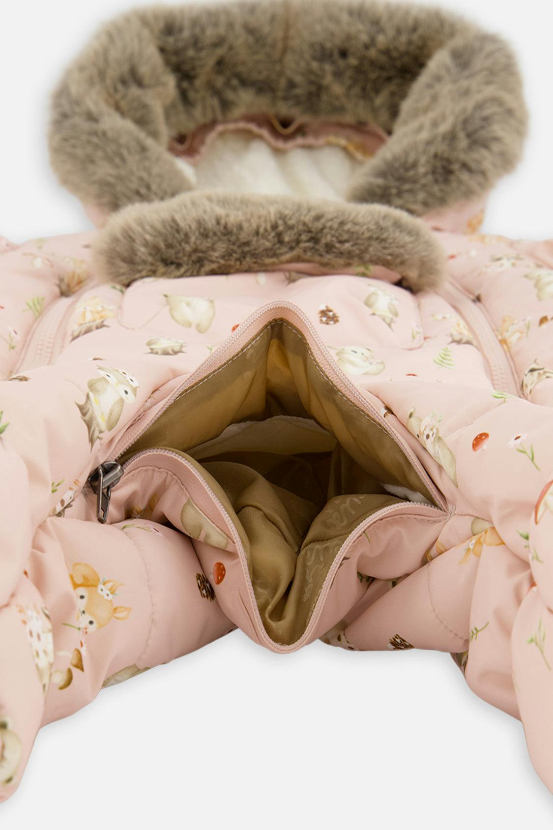 Baby One Piece Snowsuit Adapted For Car Seats Pink Animal Print
