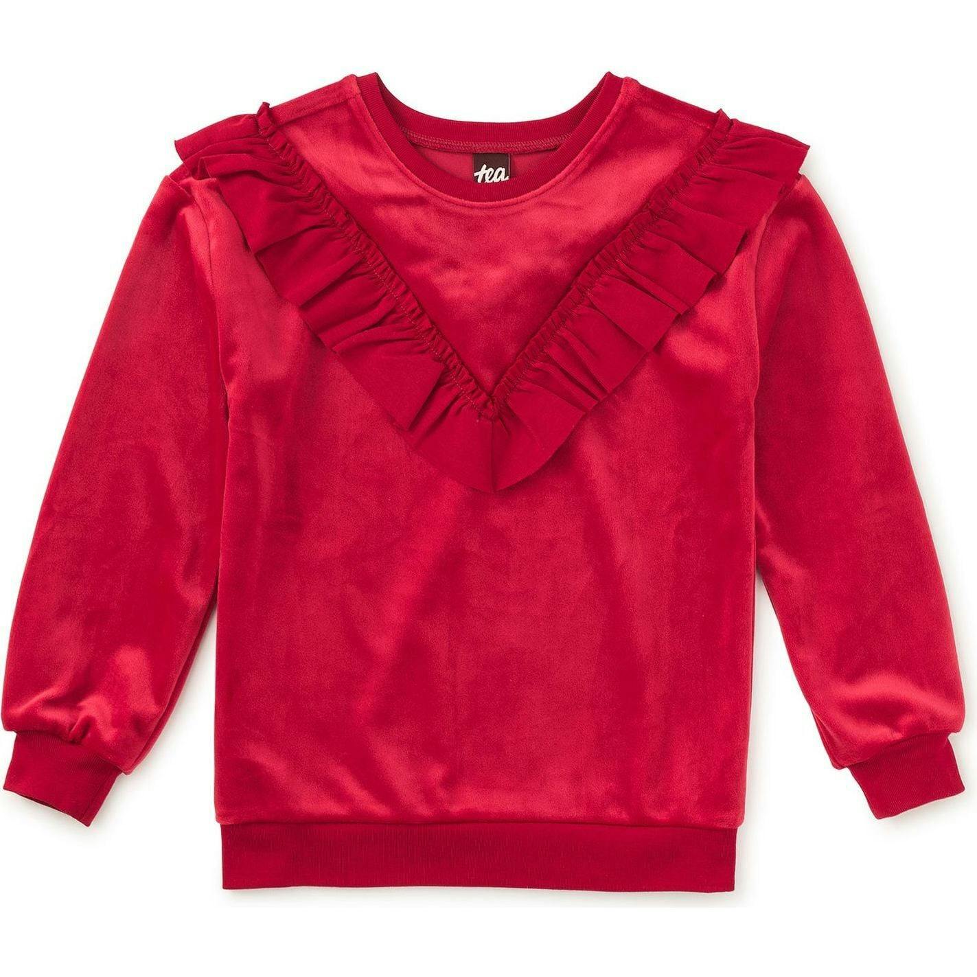Velour Ruffle Tunic Top, Red