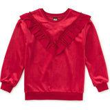 Velour Ruffle Tunic Top, Red