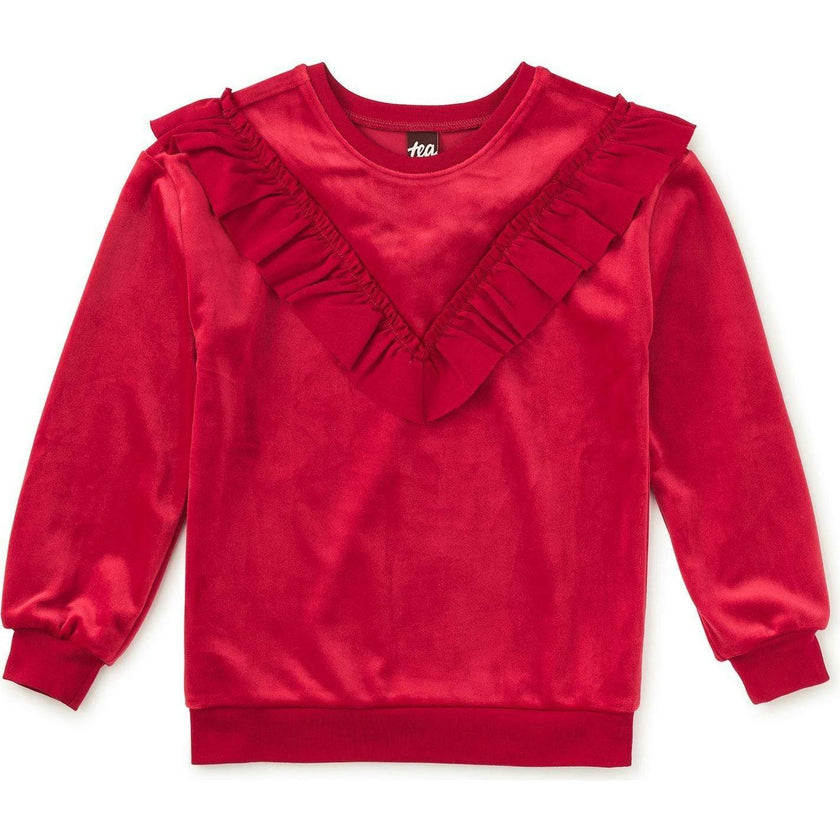 Velour Ruffle Tunic Top, Red